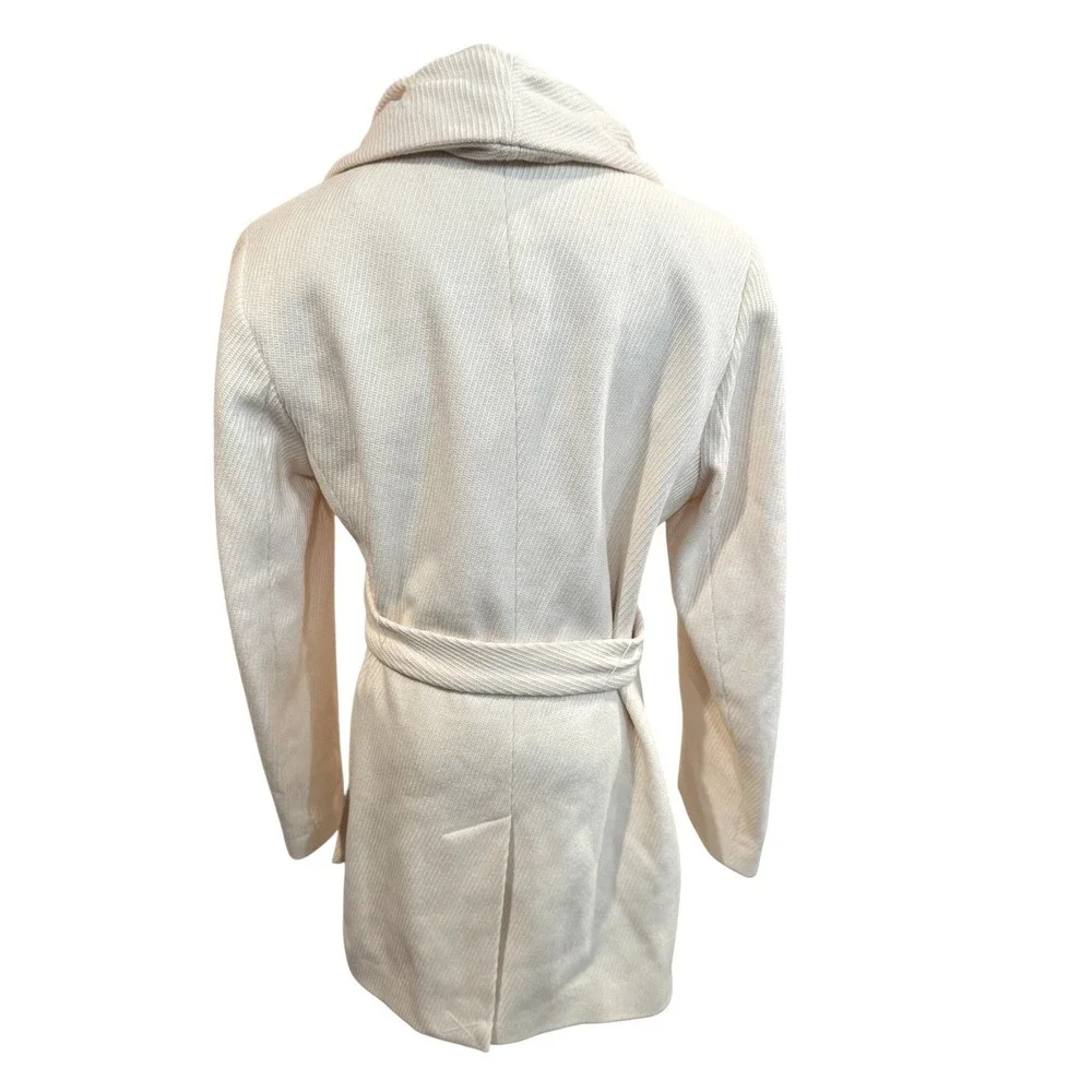 Calvin Klein Women Cream Waterfall Collar Belted Cardigan Coat‎ Size 10